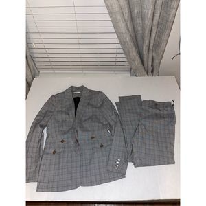 Calvin Klein Suit Set Size 8  2 Piece Gray Black Plaid Blazer & Pants